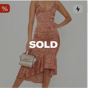 PLT Red Leopard Print Frill Hem Midi Dress
